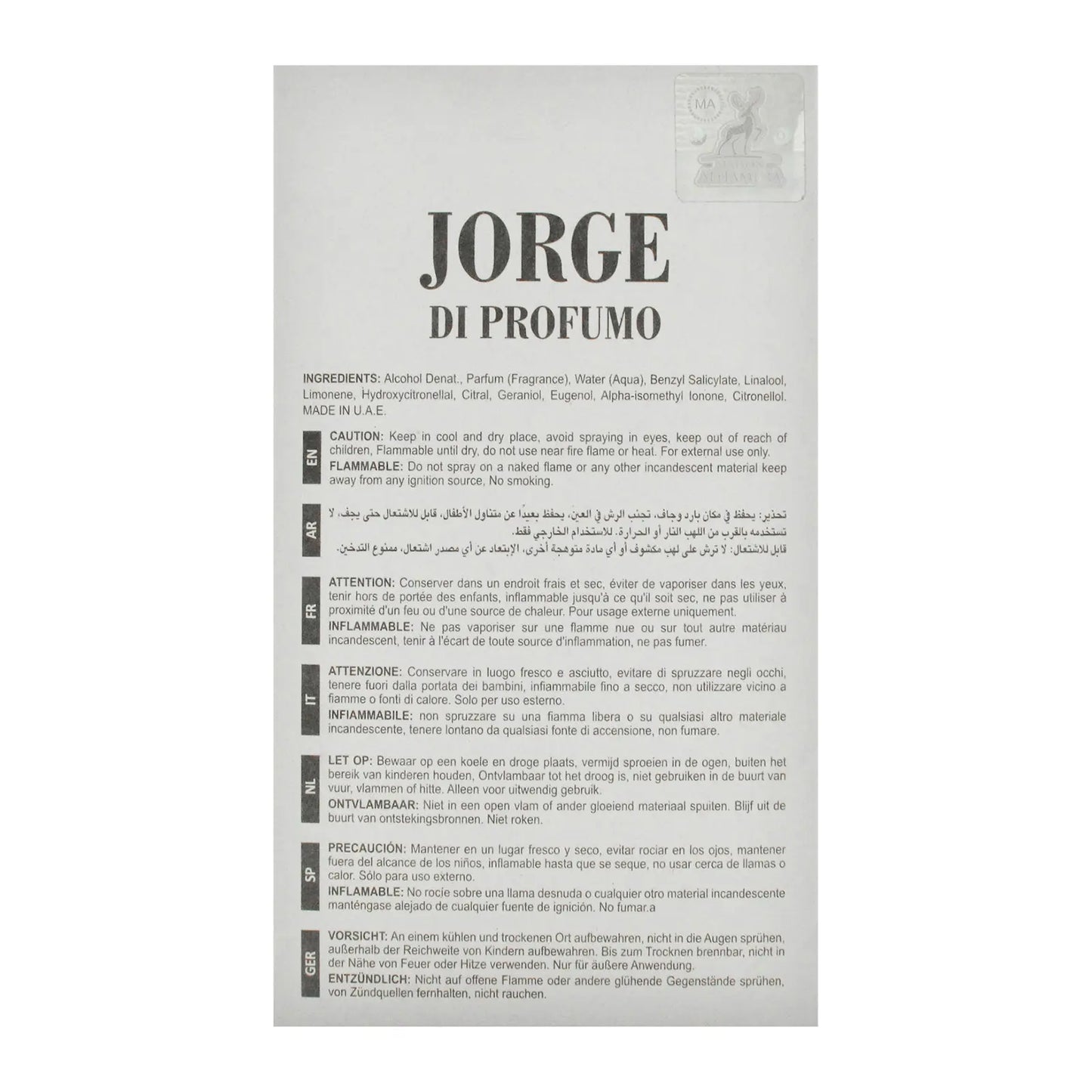 Jorge Di Profumo Aqua Perfume 100ml EDP Maison Alhambra