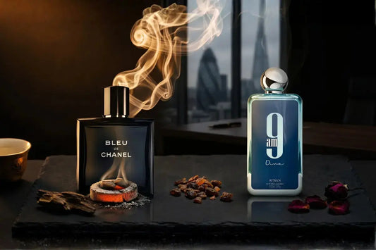 Bleu de Chanel and Afnan 9am Dive perfumes.